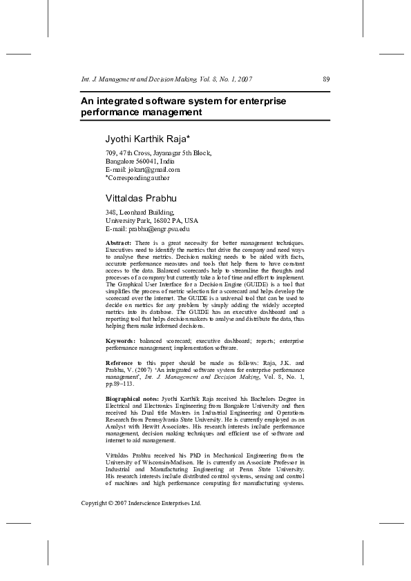 (PDF) An integrated software system for enterprise performance management