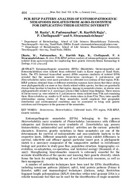 (PDF) PCR-RFLP Pattern Analysis of Entomopathogenic Nematodes Isolated ...