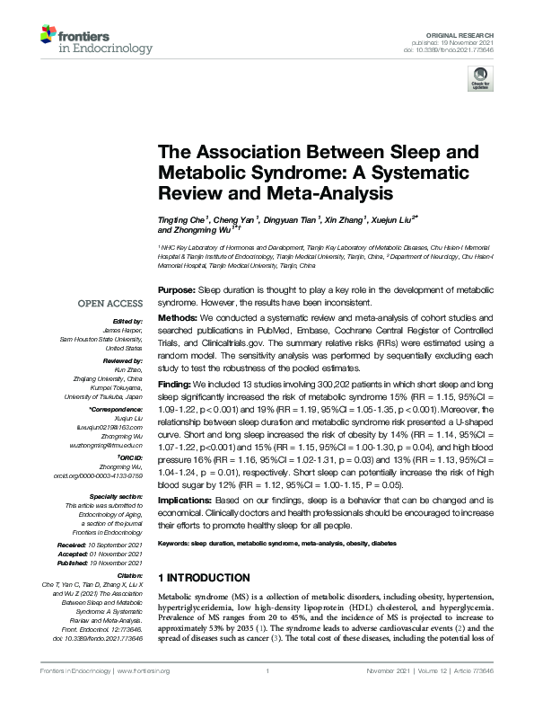 (PDF) The Association Between Sleep and Metabolic Syndrome: A ...