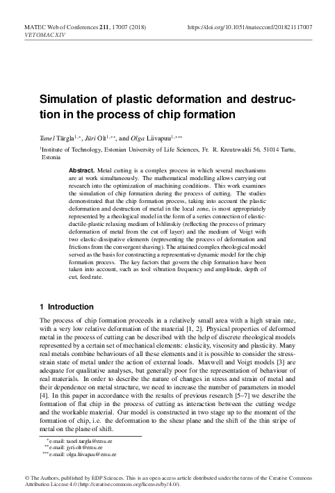 (PDF) Simulation of plastic deformation and destruction in the process ...