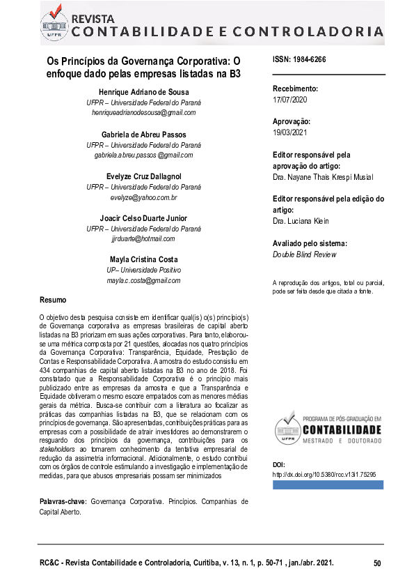(PDF) Os Princípios da Governança Corporativa: O Enfoque Dado pelas ...