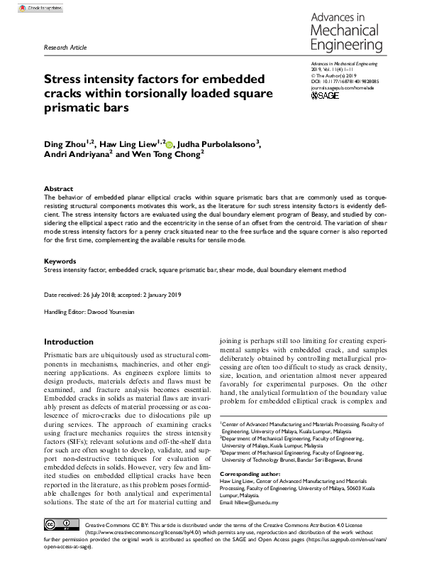 (PDF) Stress intensity factors for embedded cracks within torsionally ...