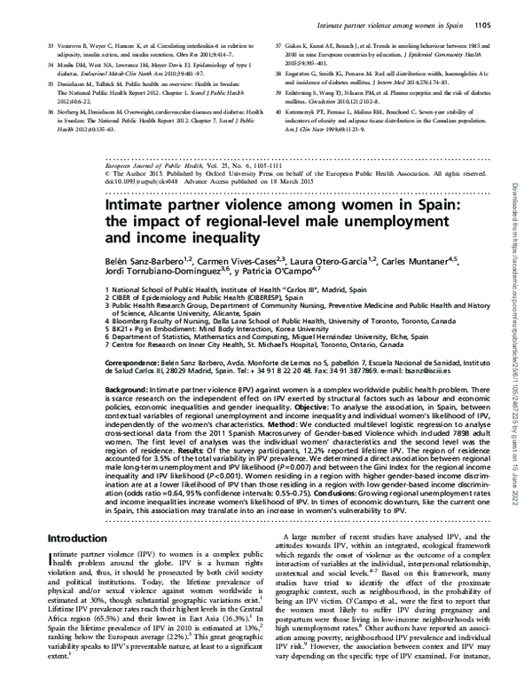 (PDF) Intimate partner violence among women in Spain: the impact of ...