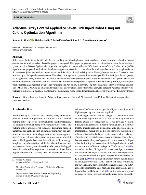 (PDF) Adaptive Fuzzy Control Applied to Seven-Link Biped Robot Using ...