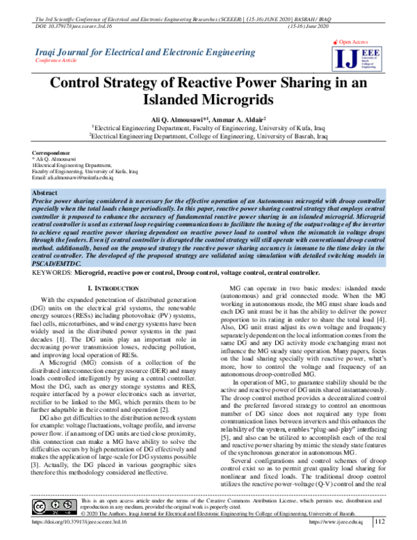 (PDF) Control Strategy of Reactive Power Sharing in an Islanded Microgrids