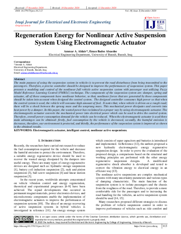 (PDF) Regeneration Energy for Nonlinear Active Suspension System Using ...