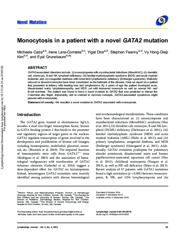 (PDF) Monocytosis in a patient with novel GATA2 mutation