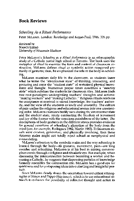 (PDF) Schooling As a Ritual Performance Peter McLaren