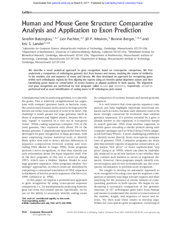 (PDF) Human and Mouse Gene Structure: Comparative Analysis and ...