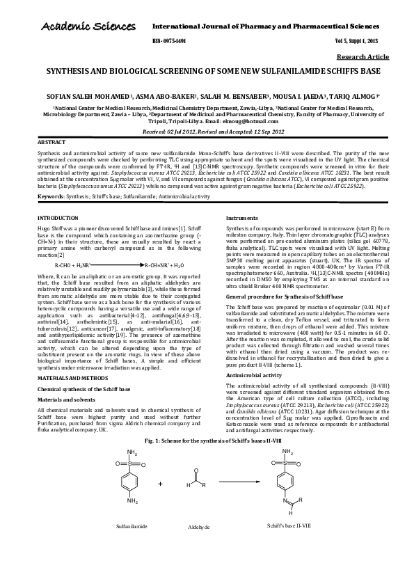 (PDF) Synthesis and Biological Screening of Some New Sulfanilamide ...