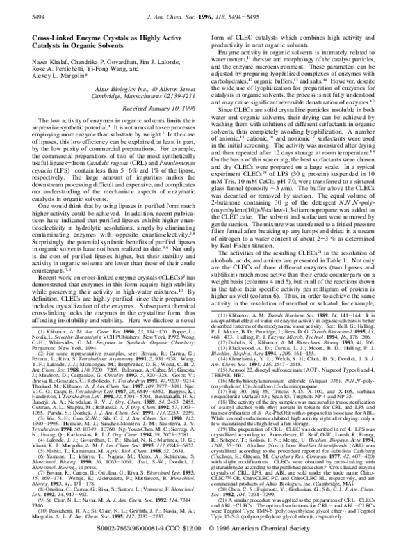 Cross-Linked Enzyme Crystals as Highly Active Catalysts in Organic Solvents