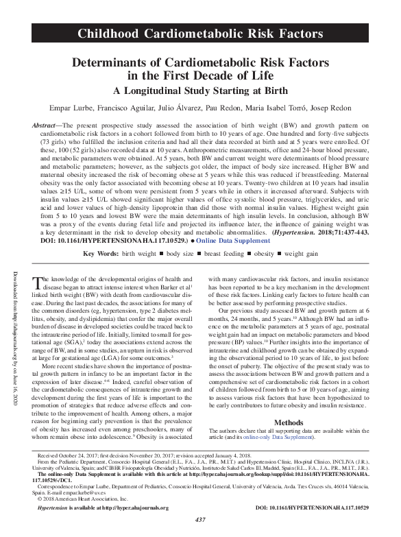 (PDF) Determinants of Cardiometabolic Risk Factors in the First Decade ...