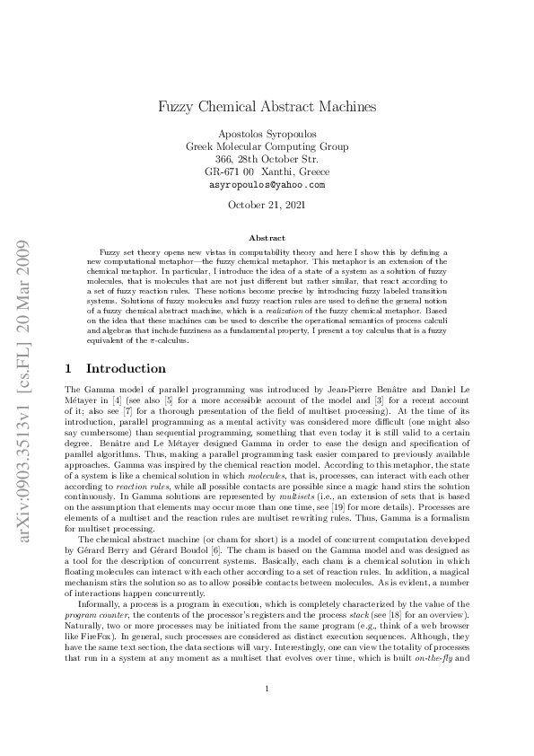(PDF) Fuzzy chemical abstract machines