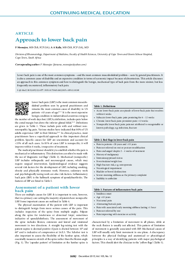 (PDF) Approach to lower back pain