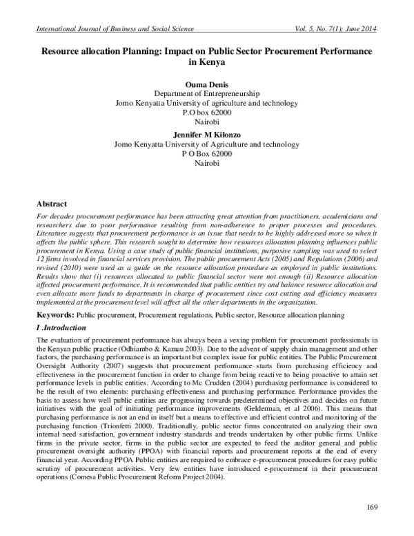 (PDF) Resource allocation Planning: Impact on Public Sector Procurement ...
