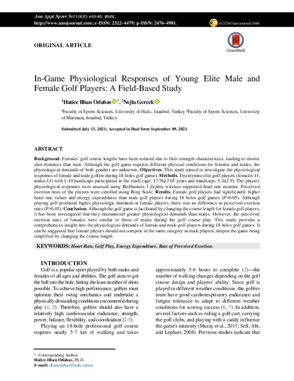 (PDF) In-Game Physiological Responses of Young Elite Male and Female ...