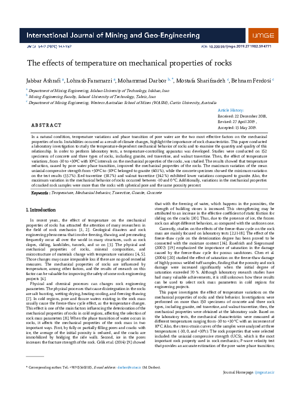 (PDF) The effects of temperature on mechanical properties of rocks