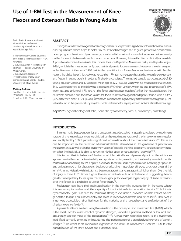  PDF Utiliza o Do Teste De 1 RM Na Mensura o Da Raz o Entre Flexores 