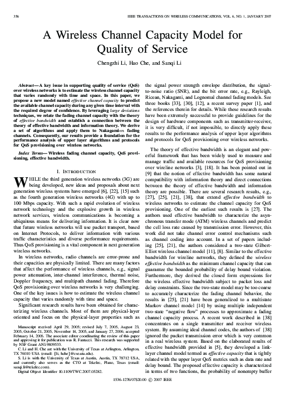 (PDF) A wireless channel capacity model for quality of service