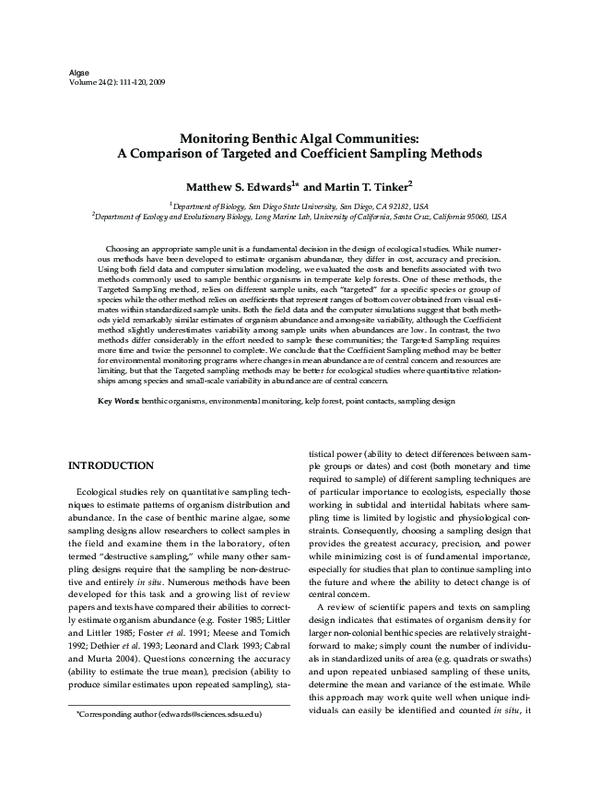(PDF) Monitoring Benthic AIgal Communides:A Comparison of Targeted and ...
