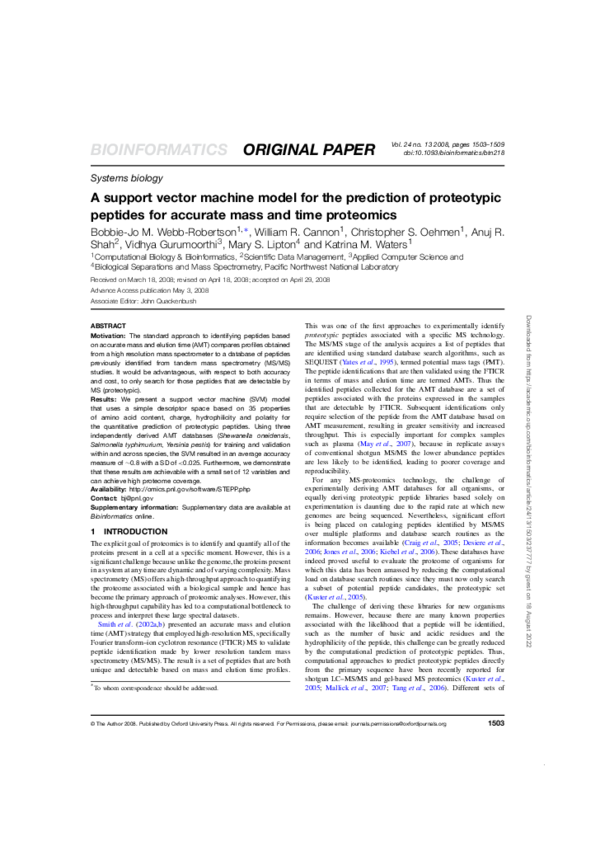 (PDF) A support vector machine model for the prediction of proteotypic ...