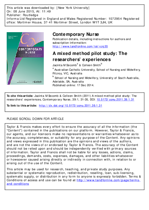 (PDF) A mixed method pilot study: The researchers' experiences