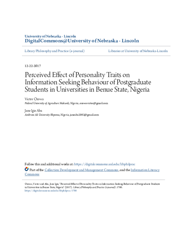 (PDF) Perceived Effect of Personality Traits on Information Seeking ...