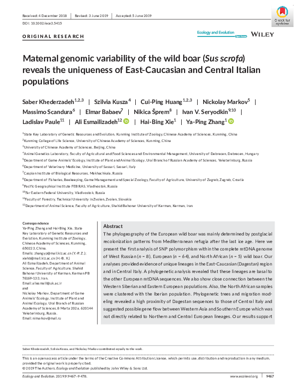 (PDF) Maternal genomic variability of the wild boar ( Sus scrofa ...