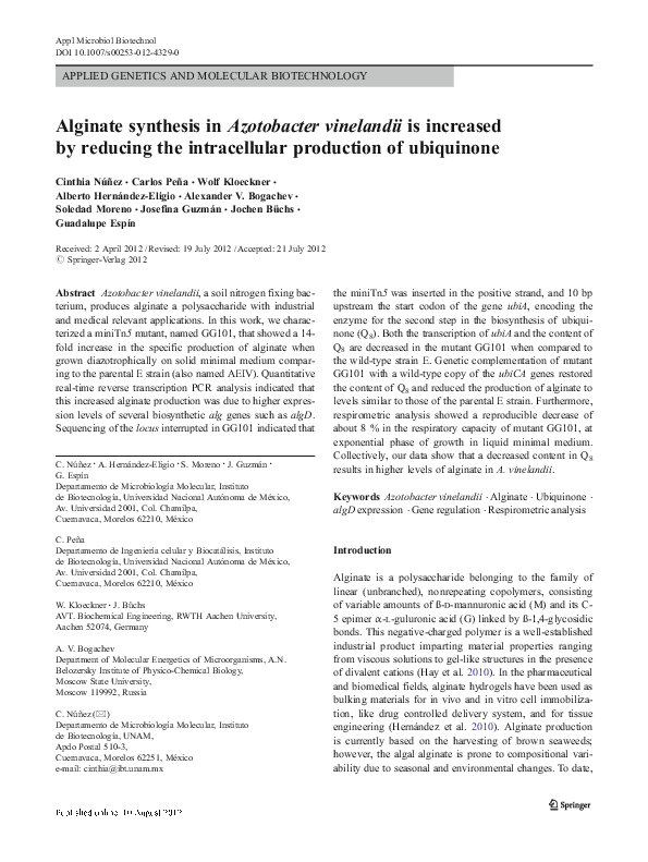 (PDF) Alginate synthesis in Azotobacter vinelandii is increased by ...