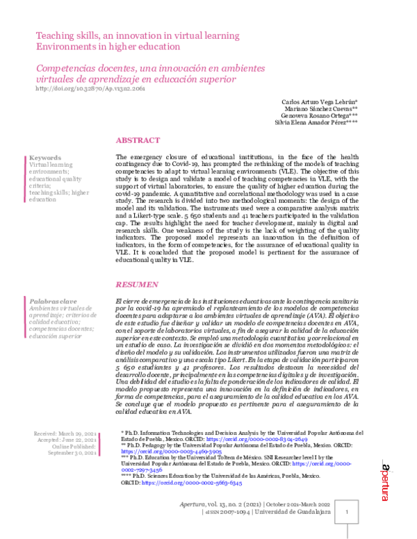 (PDF) Teaching skills, an innovation in virtual learning Environments ...