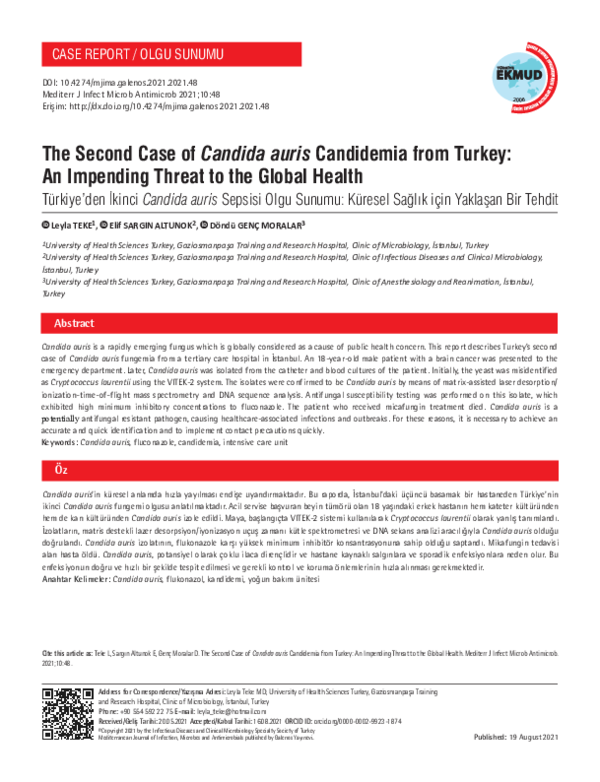 (PDF) The Second Case of Candida auris Candidemia from Turkey: An ...