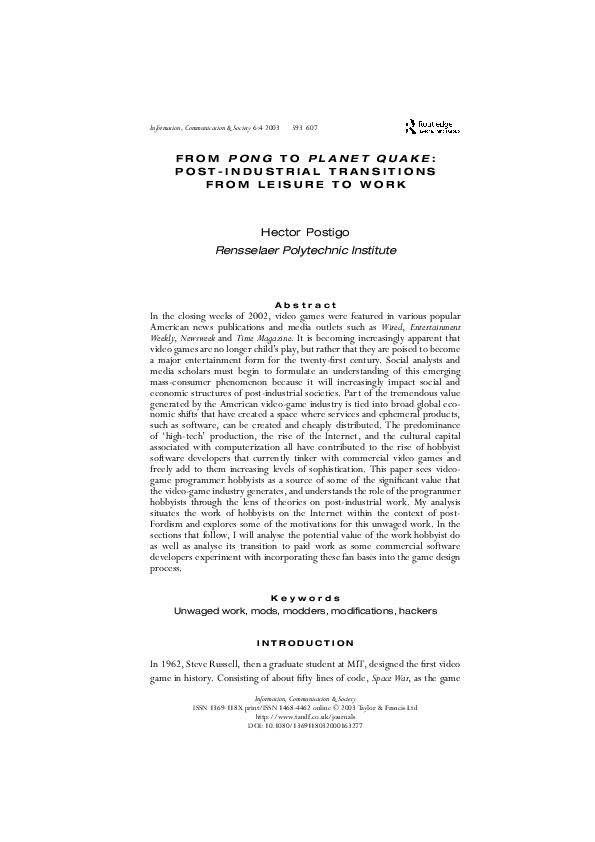 (PDF) From Pong to Planet Quake: Post-Industrial Transitions from ...