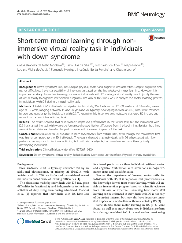 (PDF) Short-term motor learning through non-immersive virtual reality ...