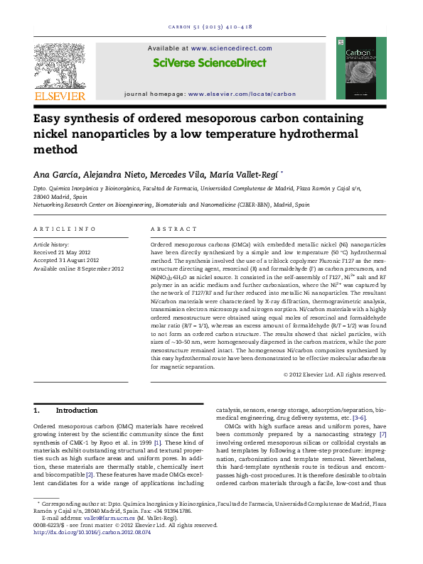 (PDF) Easy synthesis of ordered mesoporous carbon containing nickel ...