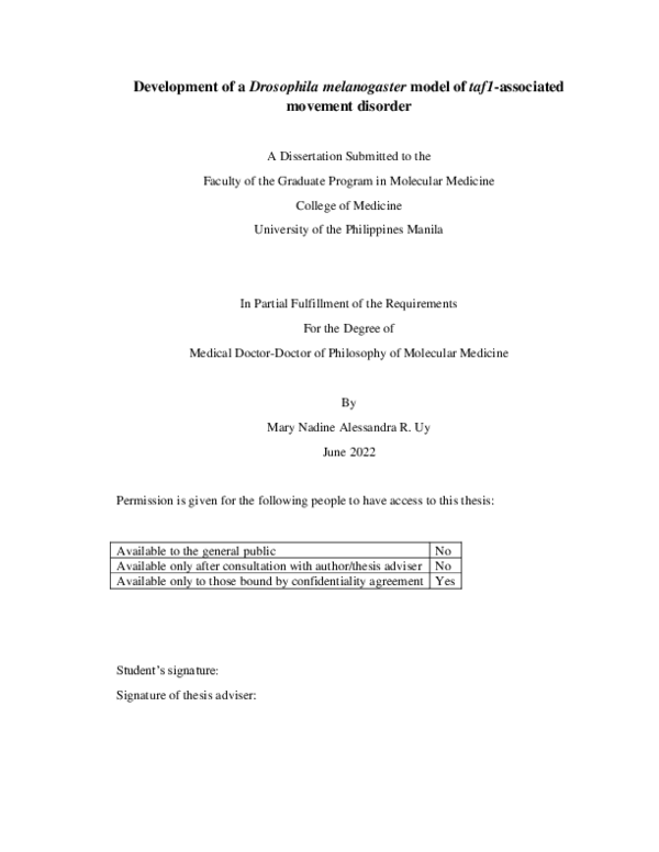 (PDF) Development of a Drosophila melanogaster model of taf1-associated ...