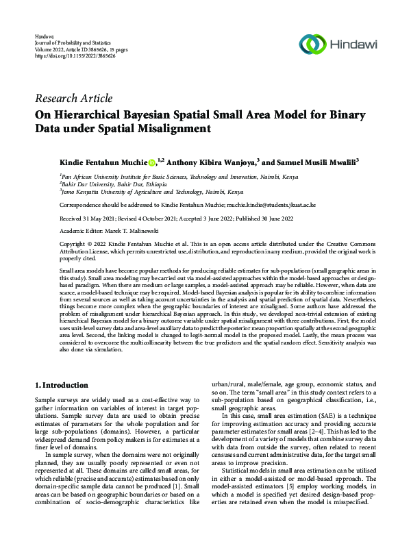 (PDF) On Hierarchical Bayesian Spatial Small Area Model for Binary Data ...