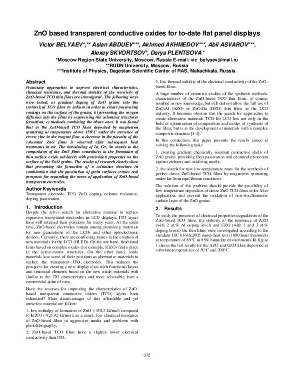 (PDF) 34.2: Invited Paper: ZnO based transparent conductive oxides for ...