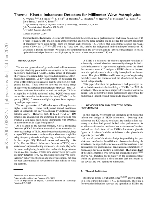 (PDF) Thermal kinetic inductance detectors for millimeter-wave detection