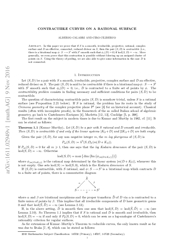 (PDF) Contractible curves on a rational surface