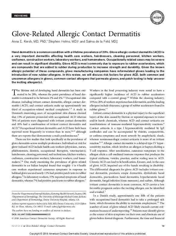 (PDF) Glove-Related Allergic Contact Dermatitis