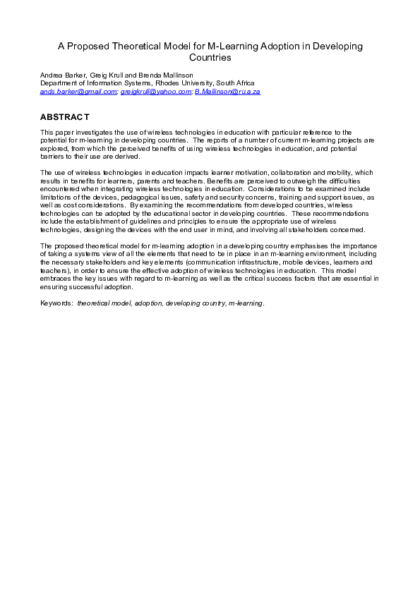 (PDF) A Proposed Theoretical Model for M-Learning Adoption In ...