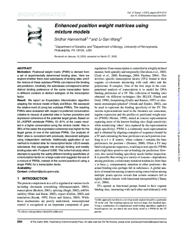 (PDF) Enhanced position weight matrices using mixture models