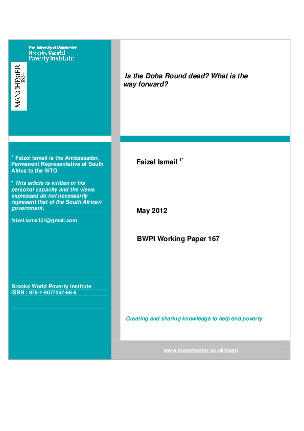 (PDF) Is the Doha Round Dead? What is the Way Forward? Faizel Ismail