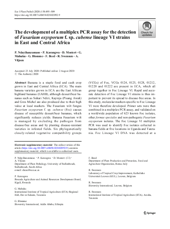 (PDF) The development of a multiplex PCR assay for the detection of ...