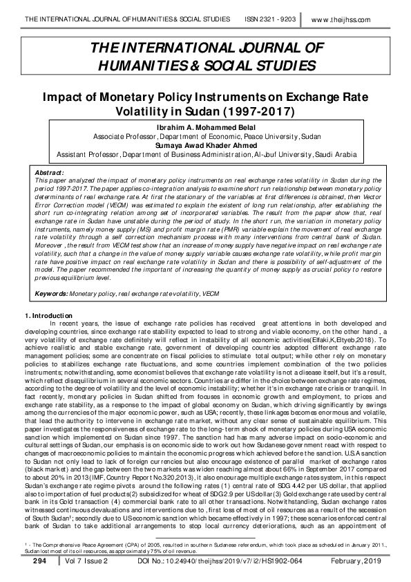 (PDF) Impact of Monetary Policy Instruments on Exchange Rate Volatility ...