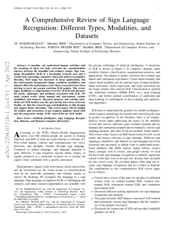 (PDF) A Comprehensive Review of Sign Language Recognition: Different ...