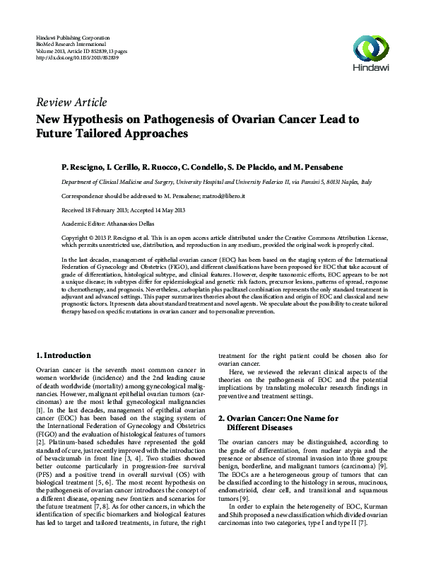 (PDF) New Hypothesis on Pathogenesis of Ovarian Cancer Lead to Future ...
