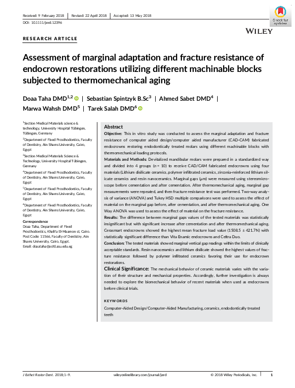 (PDF) Assessment of marginal adaptation and fracture resistance of ...