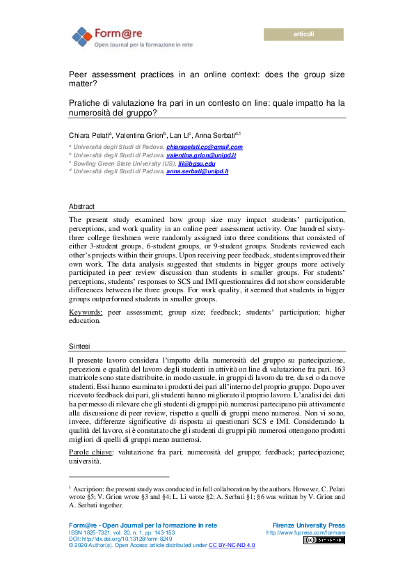 (PDF) Peer assessment practices in an online context: does the group ...