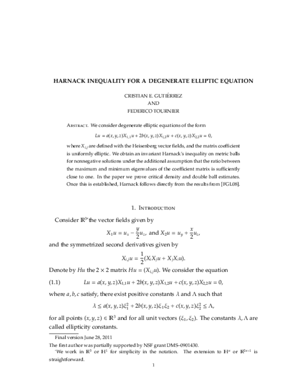(PDF) Harnack Inequality for a Degenerate Elliptic Equation